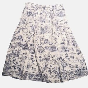 Joie 100% Linen Tropical Print Skirt Blue White Size XL Below Knee Pockets